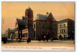 c1905 Post Office Custom House Entrance View Walks In Springfield MA Postcard