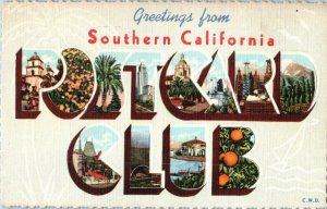 1949 Southern California POSTCARD CLUB Large Letter Postcard Curteich Linen