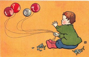 JAPAN POSTCARD~Young Boy Holds Balloons-1907 New Years