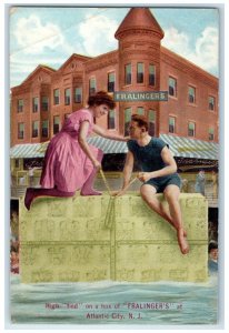 c1910's High Tide On A Box Fralingers Advertising Atlantic City NJ Postcard