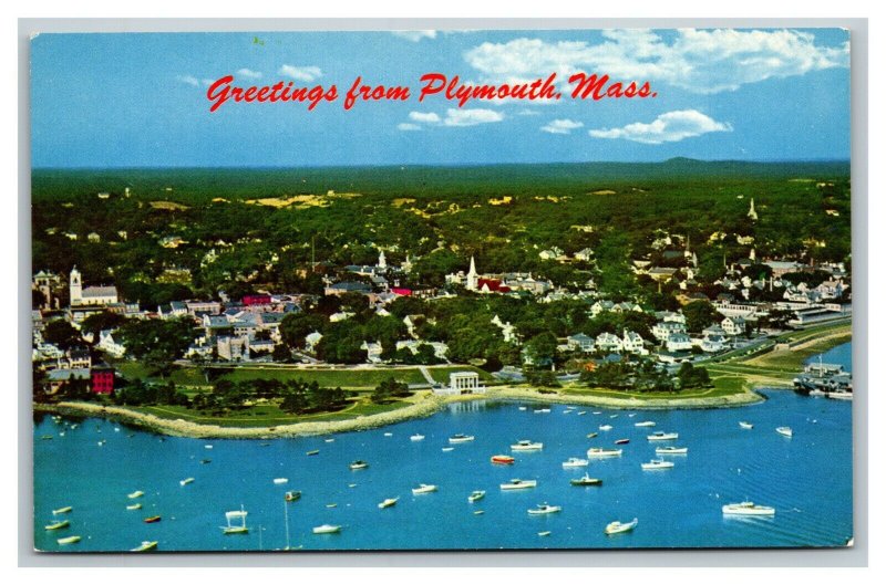 Vintage 1950's Postcard Greetings From Plymouth Massachusetts - Harbor Boats