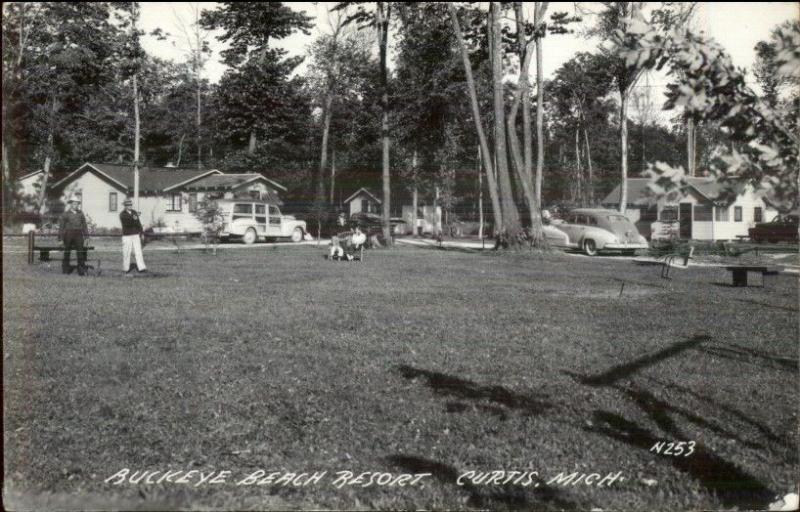 Curtis MI Buckeye Beach Resort Horseshoe Game Real Photo Postcard 