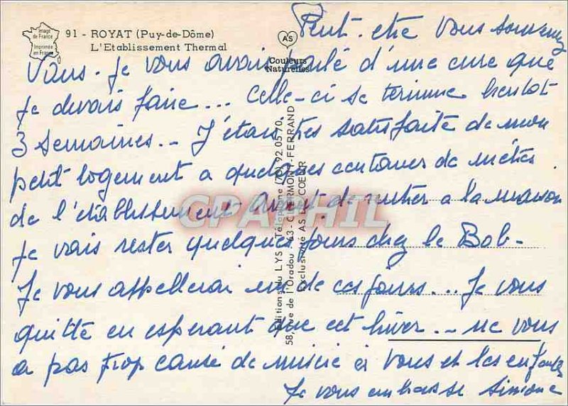 Modern Postcard Royat (Puy de Dome) The Etablissement Thermal