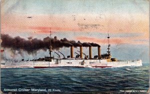 Armored Cruiser Maryland c1910 Vintage Postcard O46