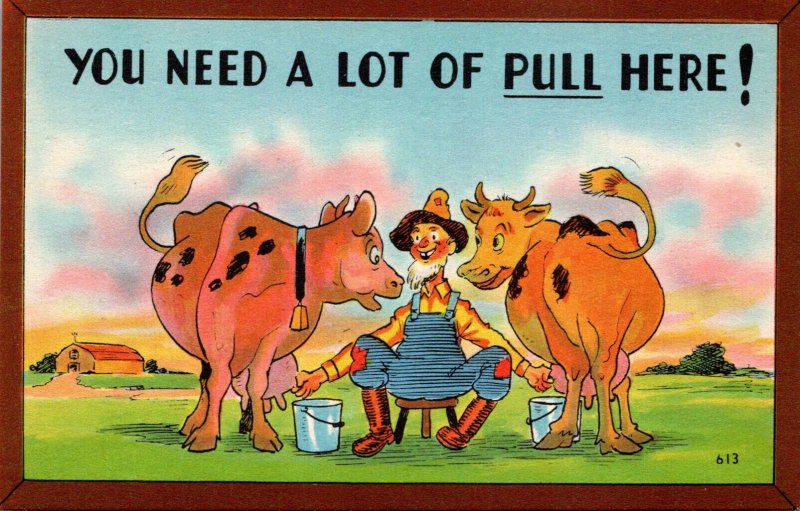 Humour Man Milking Two Cows You Need A Lot Of Pull Here