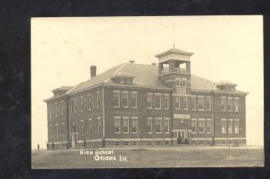 RPPC OBLONG ILLINOIS HIGH SCHOOL BUILDING VINTAGE REAL PHOTO POSTCARD 1909