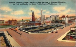 VTG Railroad Terminals Great Northern Pacific Seattle Washington WA Postcard