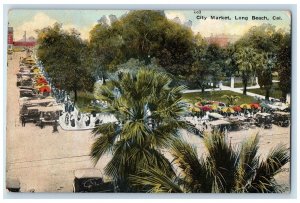 c1910 Aerial View City Market Classic Cars Tourists Trees Long Beach CA Postcard 