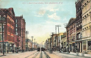 Binghamton NY Court Street Trolley's Looking West Bicycles Postcard