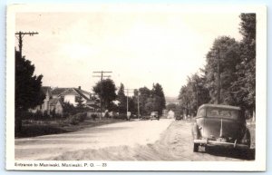 MANIWAKI, Quebec Canada ~ c1940s Cars ~ Street Scene ENTRANCE to TOWN  Postcard