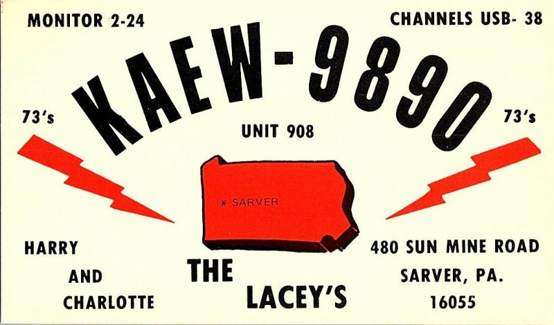 QSL Radio Card From Sarver PA Pennsylvania KAEW-9890