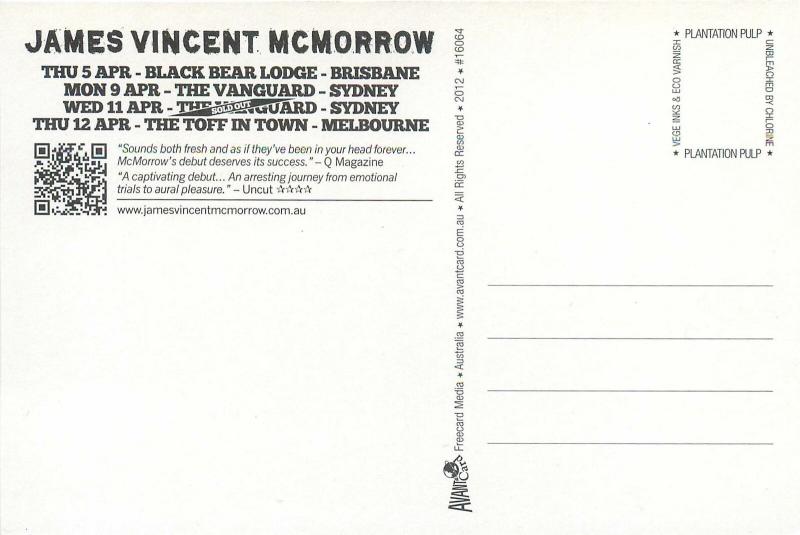 James Vincent McMorrow touring advertising postcard