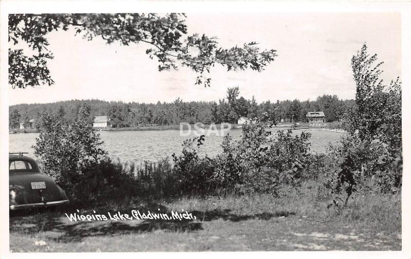 C67/ Gladwin Michigan Mi Real Photo RPPC Postcard 1948 Wiggins Lake Car