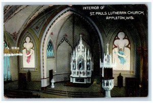 c1910 Interior of St. Pauls Lutheran Church Appleton Wisconsin WI Postcard