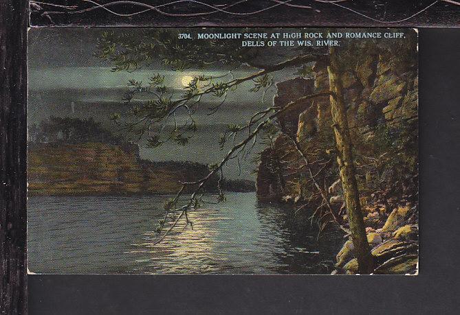 Moonlight Scene,High Rock,Wisconsin Dells,WI Postcard 