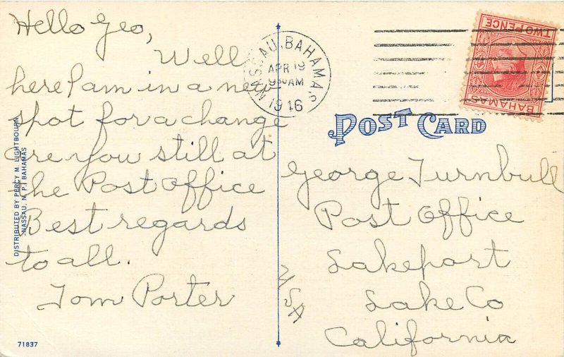 Linen Postcard Large Letter Greetings From Nassau Bahamas