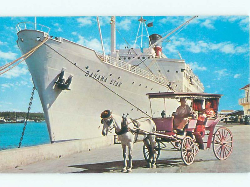 Pre-1980 HORSE-DRAWN CARRIAGE AT BAHAMAS CRUISE BOAT Nassau Bahamas AF4601@