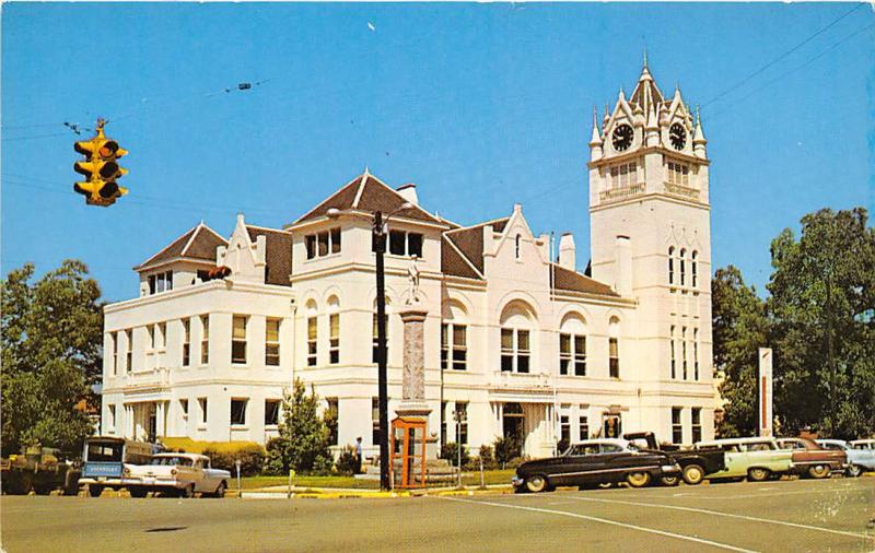 Court House Cars Ozark Alabama 1950s postcard