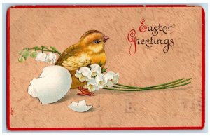 1912 Easter Greetings Hatched Egg Chicks Flowers Embossed Catskill NY Postcard