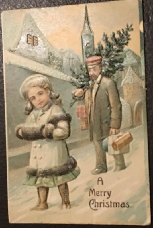 Vintage European styled embossed Christmas postcard greeting card (1908)