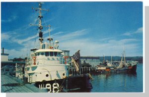 Rockland, Maine/ME Postcard, Coast Guard Boat Alongside Dock, 1960's?