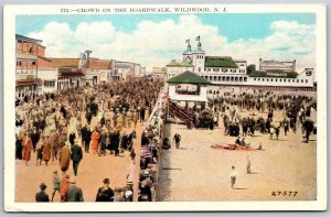 Vtg Wildwood New Jersey NJ Crowd on Boardwalk Funchase Pier Beach 1920s Postcard