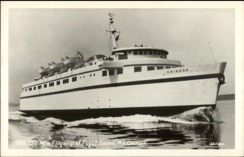 Puget Sound Ferry Boat Flagship MV Chinook Johnston Real Photo Postcard