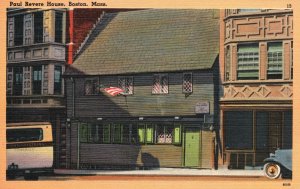 Vintage Postcard Paul Revere Oldest House Immense Fireplace Boston Massachusetts