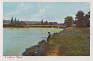 Cookham Bridge Man Fish Fishing Antique Berkshire Postcard