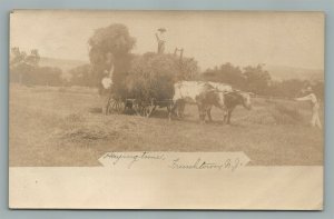 FRENCHTOWN NJ FARM SCENE HAYING TIME ANTIQUE REAL PHOTO POSTCARD RPPC