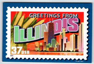 Greetings From Illinois Large Letter Chrome Postcard Unused USPS 2001 Skyscraper