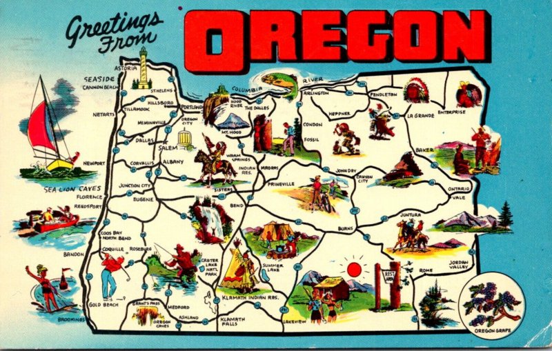 Oregon Greetings With Map 1960