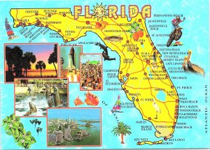 VINTAGE CONTINENTAL SIZE POSTCARD MAP OF FLORIDA AND LOCAL SIGHTS