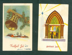 Finland. 2 Christmas Card. Vintage. 1930-1960s. Bell. Church, People.