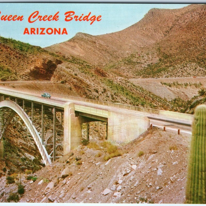 c1960s Btw Superior - Miami, AZ Queen Creek Bridge Greetings Hwy 60 & 70 PC A303