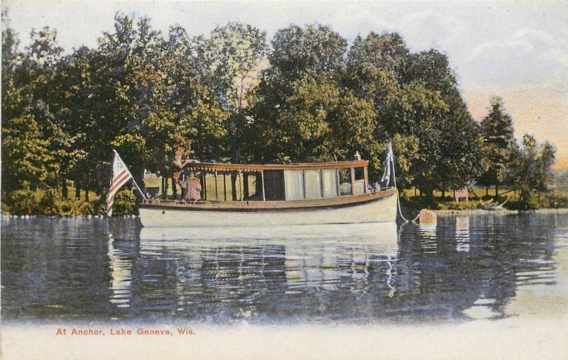 c1910 Postcard; House Boat At Anchor, Geneva, WI, Walworth County Unposted Nice