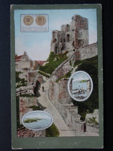 Yorkshire SCARBOROUGH CASTLE 4 Image Multiview c1908 Postcard