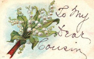Vintage Postcard 1910 To My Dear Cousin Greeting Card White Mini Flowers Bouquet