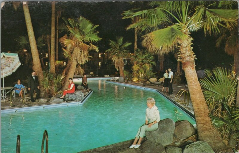 Saga Motor Hotels Motel Anaheim California opposite Disneyland night pool E136 