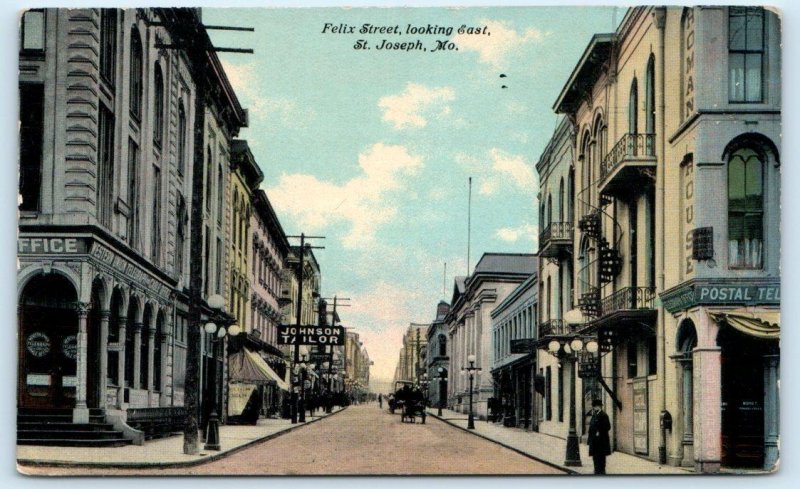 ST. JOSEPH, Missouri MO ~ FELIX STREET Scene c1910s Buchanan County  Postcard