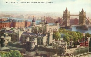 England Tower Bridge & London Tower general view illustration Postcard