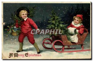 Old Postcard Fantasy Children Toboggan
