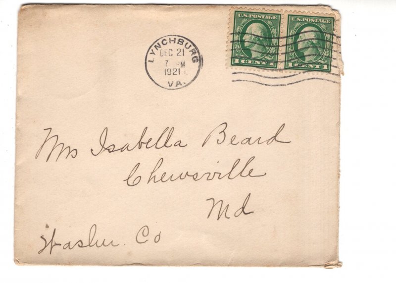 Cover, Lynchburg, Virginia to Chervsville, Maryland Used 1921