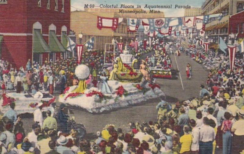 Minnesota Minneapolis Colorful Floats In Aquatennial Parade Curteich