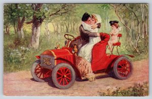 St John~Auto Chauffeur Grumpy Cupid Waits As Couple Kiss~c1910 Vintage Postcard