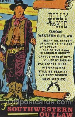 Billy the Kid Western Cowboy, Cowgirl Postcard Postcards  Billy the Kid