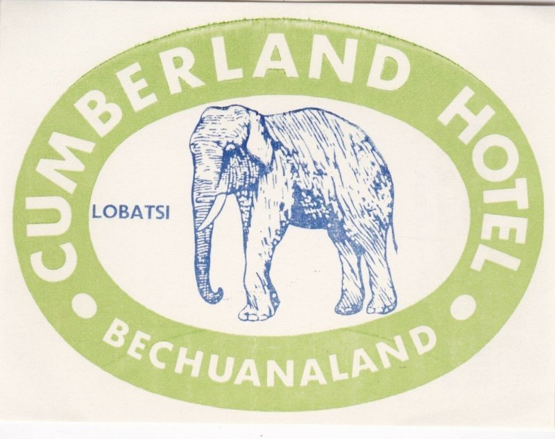 Bechuanaland Lobatsi Cumberland Hotel Green Elephant Luggage Label lbl0455