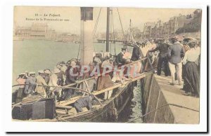 Treport Old Postcard Return of the walk in sea TOP (boat ship)