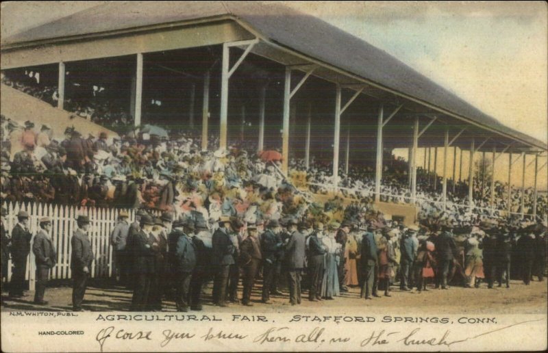 Stafford Springs CT Agricultural Fair Grandstand c1910 Hand Colored Postcard