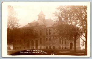 Wisconsin RPPC Real Photo Postcard - High School - Schulls burg - 1911